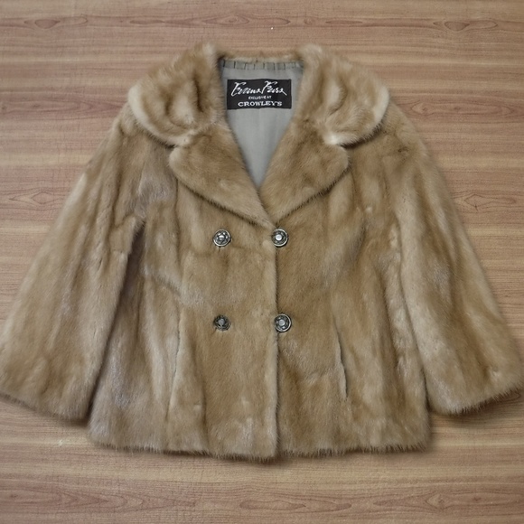 Evans Fur Honey Beige Genuine Mink Coat